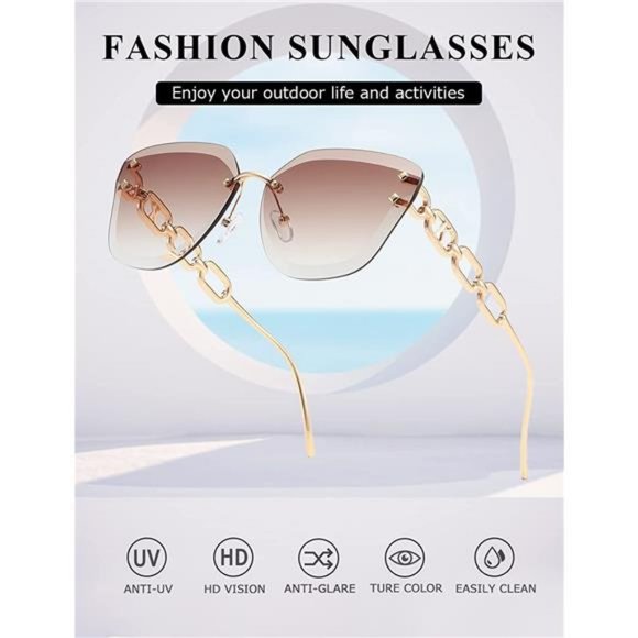 AEVOGUE Sunglasses For Women Oversized Rimless Diamond Cutting Lens Sun Glasses main image 6